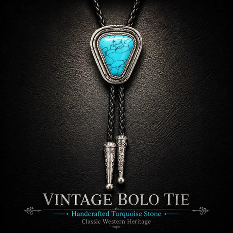 Hand Braided From Premium Genuine Leather This Adjustable Turquoise Bolo Tie with silver tips showcases vintage style.