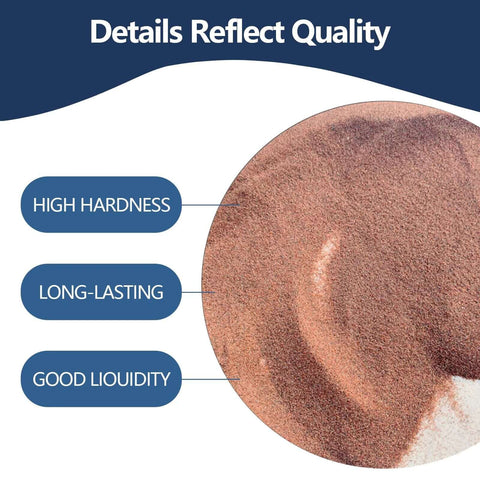 Close-up of garnet sandblasting media in brown #100 grit abrasive granules for blasting and waterjet cutting