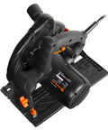Slick 13 Amp Sidewinder Circular Saw With Track Compatible Base For Smooth Precision Cuts Up To 2.6 Inches Thick showing front view with ergonomic handle.