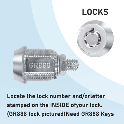 Close-up of Speed Queen coin laundry machine lock and key number GR888 for commercial washers and dryers.