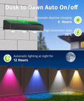 Legit Solar Fence Lights 12 Pack Dang Bright 3 LED Lens waterproof lights mounted on a fence with RGB colors visible.