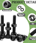 380 Piece M4 Hex Socket Head Cap Bolts Set With 6mm 8mm 12mm 16mm 20mm 30mm Lengths, 4mm Thread, 12.9 Grade Alloy Steel, Galvanized Finish