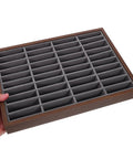 Premium Wooden Jewelry Tray Featuring Forty Smooth Compartments And Plush Velvet Insert for organizing bracelets and bangles.