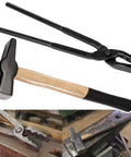 15 Inch Wolf Jaw Tongs And Hammer Tool Set For Bladesmiths And Forge Fans, Cross Peen Hammer For Metallurgy, Universal Grip To Handle Different Stock Sizes, Heavy Duty Steel, Durable Forge Tools