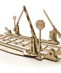 Rails With Crossing Mechanical 3D Puzzle Kit DIY Wooden Train Track Set With 13 Feet Of Tracks Crossing Gates And Stop Sign Raising And Lowering Gates For A Realistic Hands On Locomotive Build, wooden crossing gates and stop sign