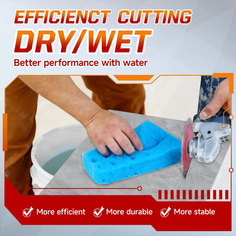 Person using Ultra Thin Diamond Saw Blade 4.5 Inch For Angle Grinder And Tile Cutter With X Teeth Turbo Mesh Rim on tile.
