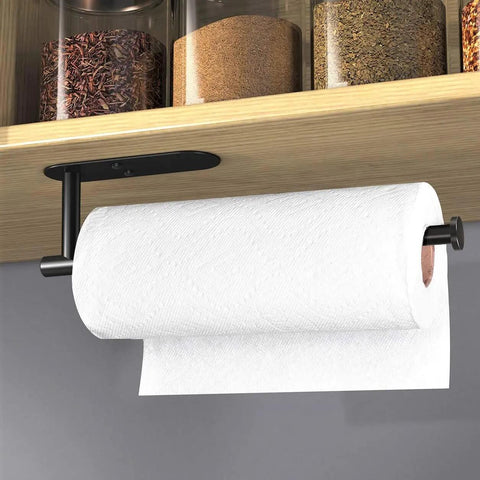 Under Cabinet Paper Towel Holder Wall Mount With Adhesive Or Drill Install, 12.5 Inch Stainless Steel Black Finish
