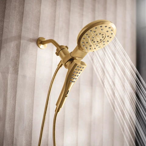 Next Level Bathroom Upgrade Featuring Brushed Gold Handheld And Rain Shower Head Combo With Infiniti Dial For Killer Flow Options Smooth As Butter Magnetix Docking Tech And Zero Hassle Daily Enjoyment