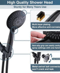 High Pressure Handheld Shower Head Kit With 9 Spray Settings showing anti-corrosion plating and non-slip grip details