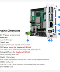 Two U Rack Mount Cluster Kit For Raspberry Pi 4 And 5 Featuring Built In Gigabit Switch Modular Compute Nodes Plug And Play Cabling Straightforward Homelab Server Rock Solid Data Crunching displaying outline dimensions and ports.