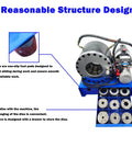 Heavy Duty Electric Hose Crimper With Ten Precision Dies For High Pressure Hydraulic Lines One Quarter To Two Inches 12 Volt 2200 Watt showing non-slip foot pads and storage drawer for dies.
