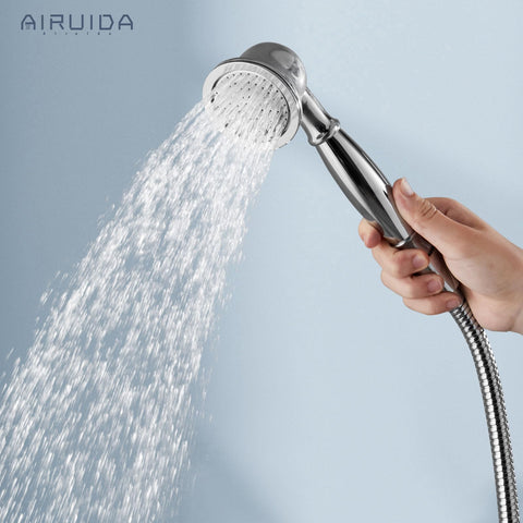 Exposed Shower System With 8 Inch Rainfall Head And Handheld Spray Single Handle Wall Mount Faucet Set Solid Brass Dual Function Exposed Pipe Fixture For Bathroom Dope Chrome Finish - handheld spray detail