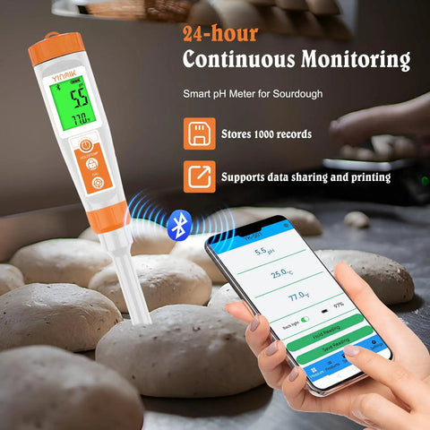 All In One Digital pH Tester And Thermometer For Food with Bluetooth monitoring in sourdough bakery setting