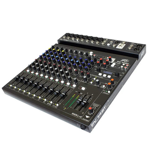 PV 14 BT Mixer With Built In USB MP3 Playback MidMorph Processing Eight XLR And Quarter Inch Mic Preamps top view