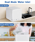 No Sweat Setup Portable Countertop Dishwasher With Five Liter Tank And Faucet Hose Six Wash Programs, showing faucet and manual water supply modes.