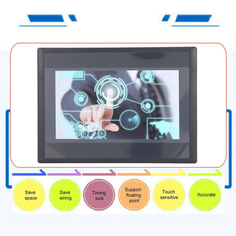 7 Inch TFT LCD Touchscreen Display for PLC Control, 24V DC Powered With 8 Relay Outputs, 800x480 Display, FX3U 20 40 48 MRT Compatible, panel mount HMI