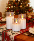 Clear Glass Flameless Candles With Timer And Remote Control Battery Powered LED Pillar Candles Set Of 3 In White Wax