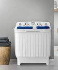 Chill Compact Twin Tub Washing Machine, 12 Lb Washer And 8 Lb Spinner Combo, front view showing manual timer and dual drum.