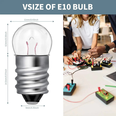 20 Pieces E10 Miniature Light Bulbs Replacement For DIY Circuits And Experiments 3.8V 0.3A with students working on circuits