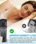 Woman sleeping peacefully next to Honeywell HEV615 humidifier with 6 Pack Humidifier Wicking Filters HFT600T Replacement for better air quality.