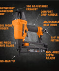 Second Gen Pneumatic 16 Gauge Two And A Half Inch Straight Finish Nailer with features labeled, including magnesium body and adjustable belt hook.