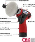 Image of a 12V Cordless Mini Polisher from the Combo Kit, featuring ergonomic soft grip and built-in LED light for precision work.