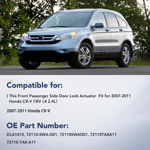 Honda CR-V compatible with front passenger door lock actuator replacement, models 2007-2011, shown in a scenic outdoor setting.