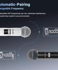 Wireless Two Microphone System With UHF Dual-Channel Receiver And Metal Handheld Dynamic Mics featuring frequency display