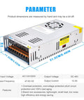 Switch power supply unit for CNC Beast Brushless Spindle Motor Kit 600W ER16 48V DC 0 To 9000RPM, showing dimensions and features