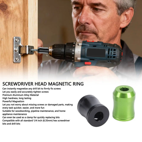 Person using Magnetic Screw Bit Holder With Hex Shank Aluminum Alloy Magnet No Fuss Magnetic Tip on door hinge