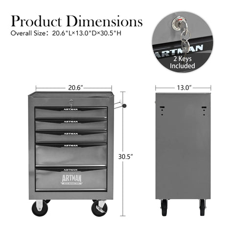 Product dimensions of Lockable Rolling Tool Cart Cabinet With Steel Body And Ball Bearing Slides For Garage Workshop Tool Crib Must Haves, showcasing size details.