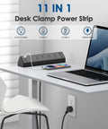 Desk Clamp Power Strip With USB C 40W Fast Charging 4 PD 20W Ports Edge Mount Surge Protector 5 Outlets Fits 1.96 Inch Desk Edge ETL Listed Durable Construction installed on desk
