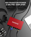 Red USB Audio Interface For PC And Mac, Pro Grade Studio Sound 24 Bit 192 KHz, Real Time Monitoring, 48V Phantom Power setup