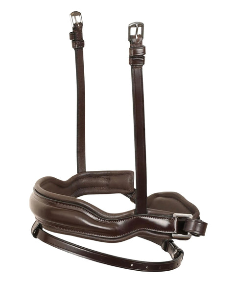 Close-up of Classic Dressage Bridle With Flash For English Riding featuring padded crank noseband, vegetable tanned leather