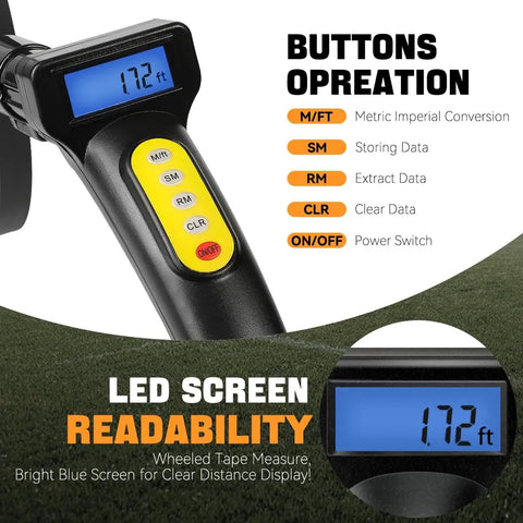 Digital Measuring Wheel With Three Section Foldable Frame And Bright LED Display For Quick Garden Survey And Land Counting Slings Into Compact Backpack Crafted Rock Solid To Track Every Foot Straight Up Accurate For Any Outdoor Gig