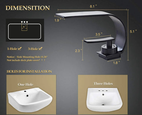 Matte Black Modern Bathroom Faucet With Low Arc Brass Ceramic Valve And Single Handle, Hot And Cold Water Mixer Taps, Dimensions