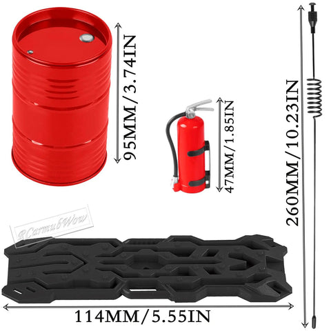 Beefed Up Roof Rack Accessory Kit For 1/10 Scale RC Crawlers Like TRX4 TRX6 SCX10 And Redcat Featuring Oil Drum Fire Extinguisher Antenna