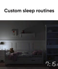 Dimly lit bedroom with white furniture showcasing Smart Tunable White A19 LED Bulb 800 Lumen WiFi Enabled For Alexa And Google Assistant Two Pack 90 Plus CRI Warm To Cool White Light With Sun Match Auto Color Temperature in use at 7:15 AM.