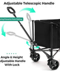 Collapsible Wagon Cart With Wheels 150L Foldable Grocery Wagon With Removable Side Walls 200Lbs Capacity Heavy Duty Utility Cart Adjustable Handle For Dogs Shopping Garden Black showing adjustable telescopic handle