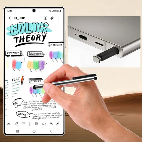 Hand using a built-in pen on Stacked Unlocked Android Smartphone Going Hard On Snapdragon 888 With 12 Gig Ram And 512 Gig Storage.