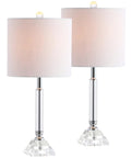 Clear Crystal Table Lamps Set Of 2 Measuring Nineteen Point Five Inches Tall With Chrome Glass Columns, Modern Glam Nightstand Lamps