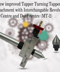 MT2 Tailstock Compatible Precision Taper Turning Attachment with Interchangeable Revolving and Dead Centers, close-up view