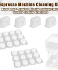 Espresso Machine Maintenance Kit With Water Filters And Cleaning Tablets, 4 Filters And 24 Tablets, Limescale Remover Descaler, Keeps Your Home Espresso Brewer Running Smooth And Flavorful. 4 filters and 24 tablets on white background