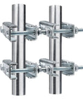 Two Sets Beefy Mast-To-Mast Clamp Bracket Kit With V Jaw Blocks For 1 To 2.5 Inch OD Poles Heavy Duty Mounting Hardware For Ham TV Antennas Security Cameras Weather Stations, galvanized steel clamps on two poles