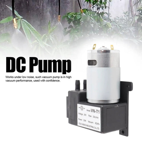 Totally Quiet DC Vacuum Pump VN T1 Workhorse With 81KPa Suction For Industrial Use Electronics And DIY Projects 10L Per Minute Flow 12V 24V Electric Drive Ideal For Pipeline Gas Systems. compact VN-T1 DC pump with 24V label and two inlet ports