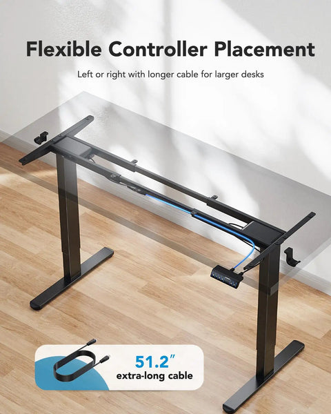 Electric Standing Desk Frame With Dual Motors 265 Lb Load Thick Automotive Grade Steel T Shaped Legs 51.2 Inch Cable