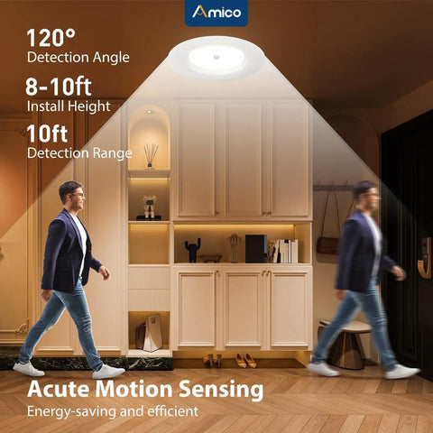 5 To 6 Inch LED Recessed Can Lights With PIR Motion Sensor, 5CCT, Auto On Within Ten Feet And Auto Off After Thirty Or One Hundred Twenty Seconds, No Sweat Install, 1 Pack in hallway with 120° detection