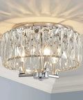 K9 Crystal Flush Mount Ceiling Light Fixture In Chrome Finish for living room with sparkling crystal sticks lampshade