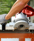 Electric Tile Bevel Cutter With 13000Rpm Motor Delivers Clean 43 Degree Chamfer Cuts Like Butter While Running Smooth As Silk Heavy Duty Aviation Aluminum Base Handles Massive 2.2M Tiles US Plug 110V in use for adjustable edge thickness.