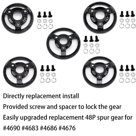 Beefed Up Hardened Steel Spur Gear Upgrade For 1/10 RC Cars 90T 48P 49mm OD 22g Compatible With Slash Stampede Rustler Bandit 2WD VXL XL5 F150 SVT Smoother Spin Longer Wear Life Easy Install